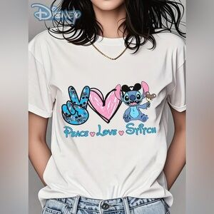 Peace Love Stitch Adorable Graphic Tee size Large